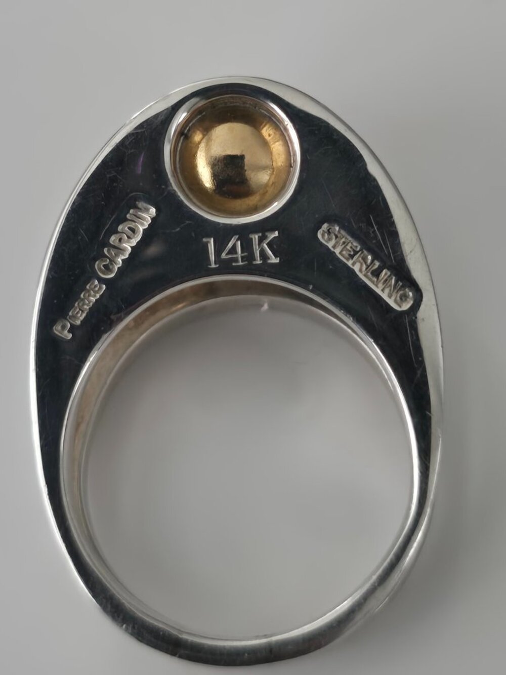 Pierre Cardin 1970s Paris Geometric Sculptural Ring 925 w/14K Gold